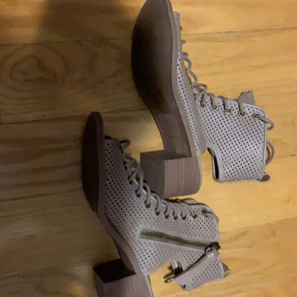 Rare find:  DV lace up suede peep toe open heel booties with low heel